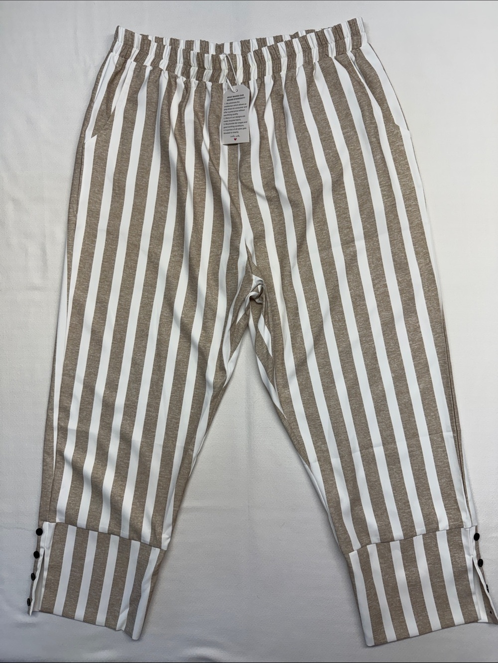 Made With ❤️ Striped Elastic-Waist Capris in Light Brown & White